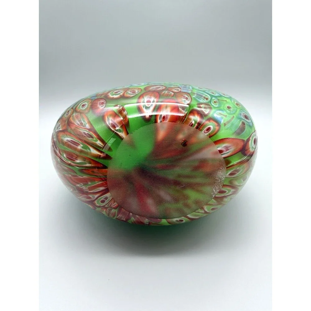 VTG DS Studio Green Peacock Eye Murrine Glass Vase Millefiori Murano Style 12.5